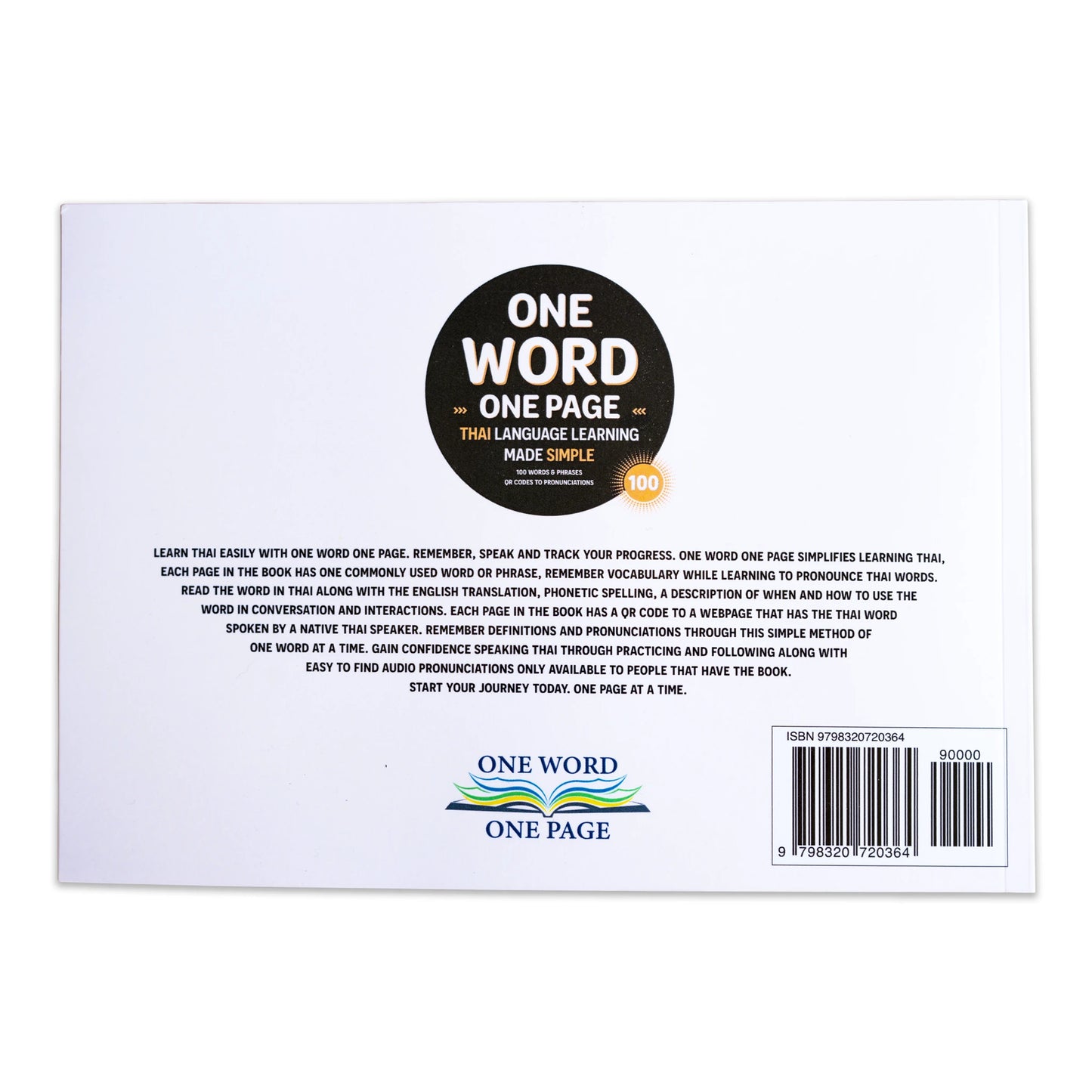 Back cover of the Thai language learning book by One Word One Page.